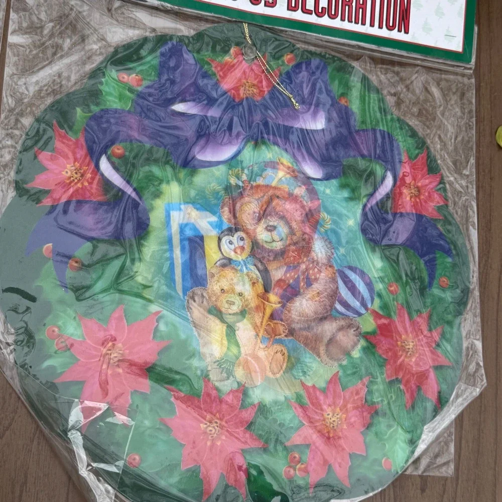 Vintage Christmas House 3D Christmas Decorations Wreath Santa Bear‎ New Sealed
